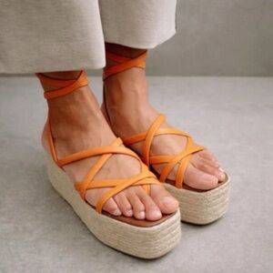 ALOHAS Paw Paw Orange Leather Lace-Up Espadrille Sandals – Size 37 (New)